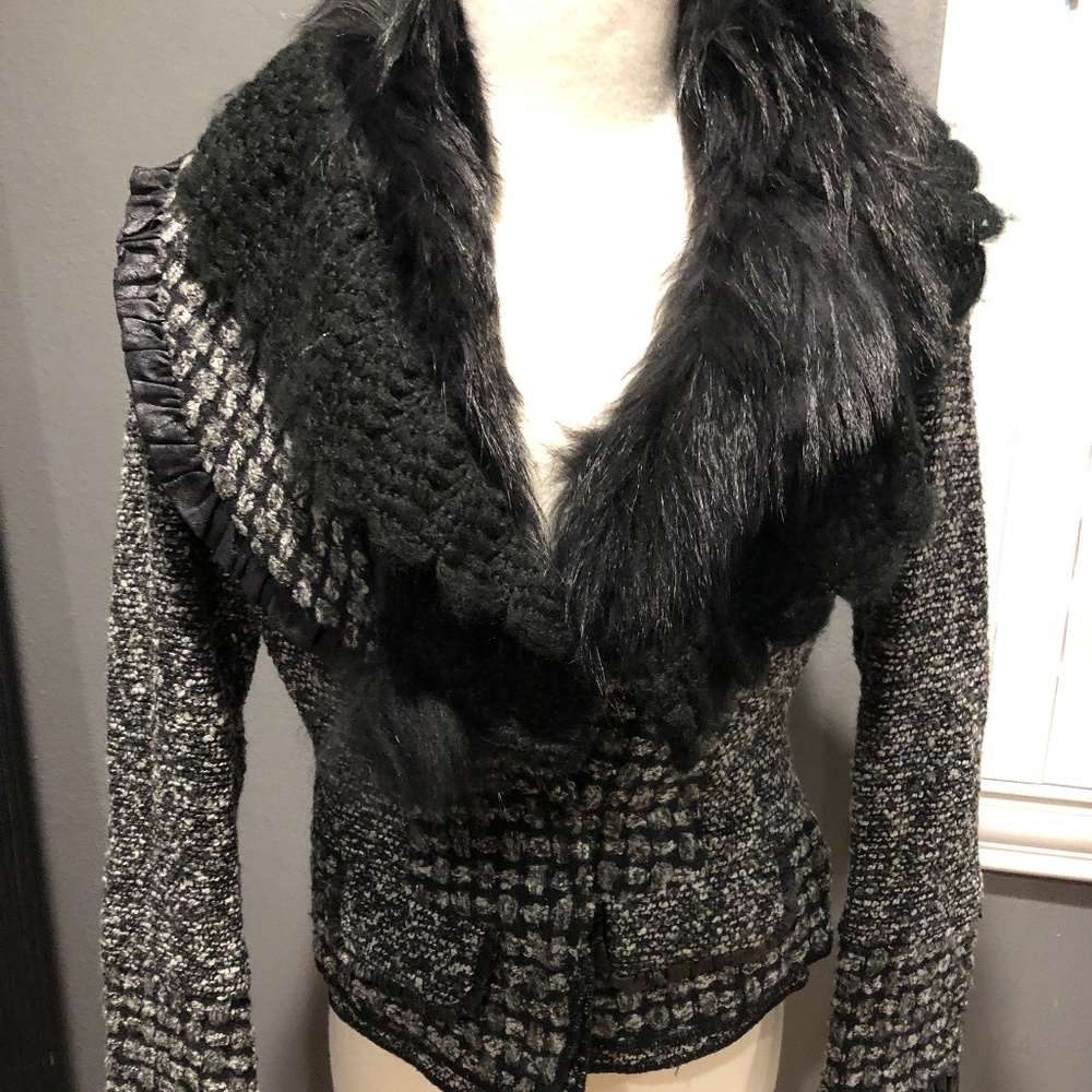 Dolce Cabo Gunmetal Jacket with Fur Collar
